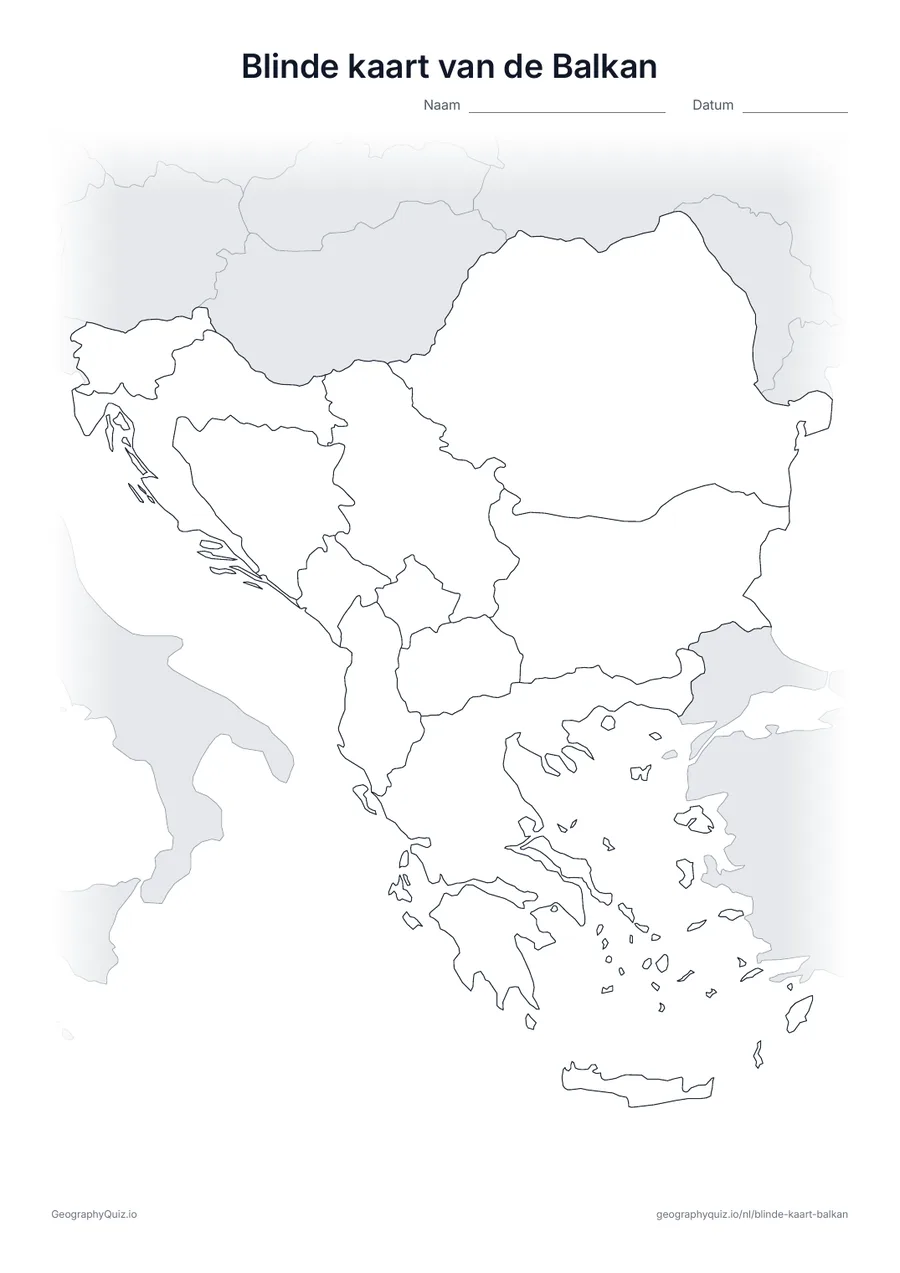 Voorbeeld van het werkblad: blinde kaart – Balkan