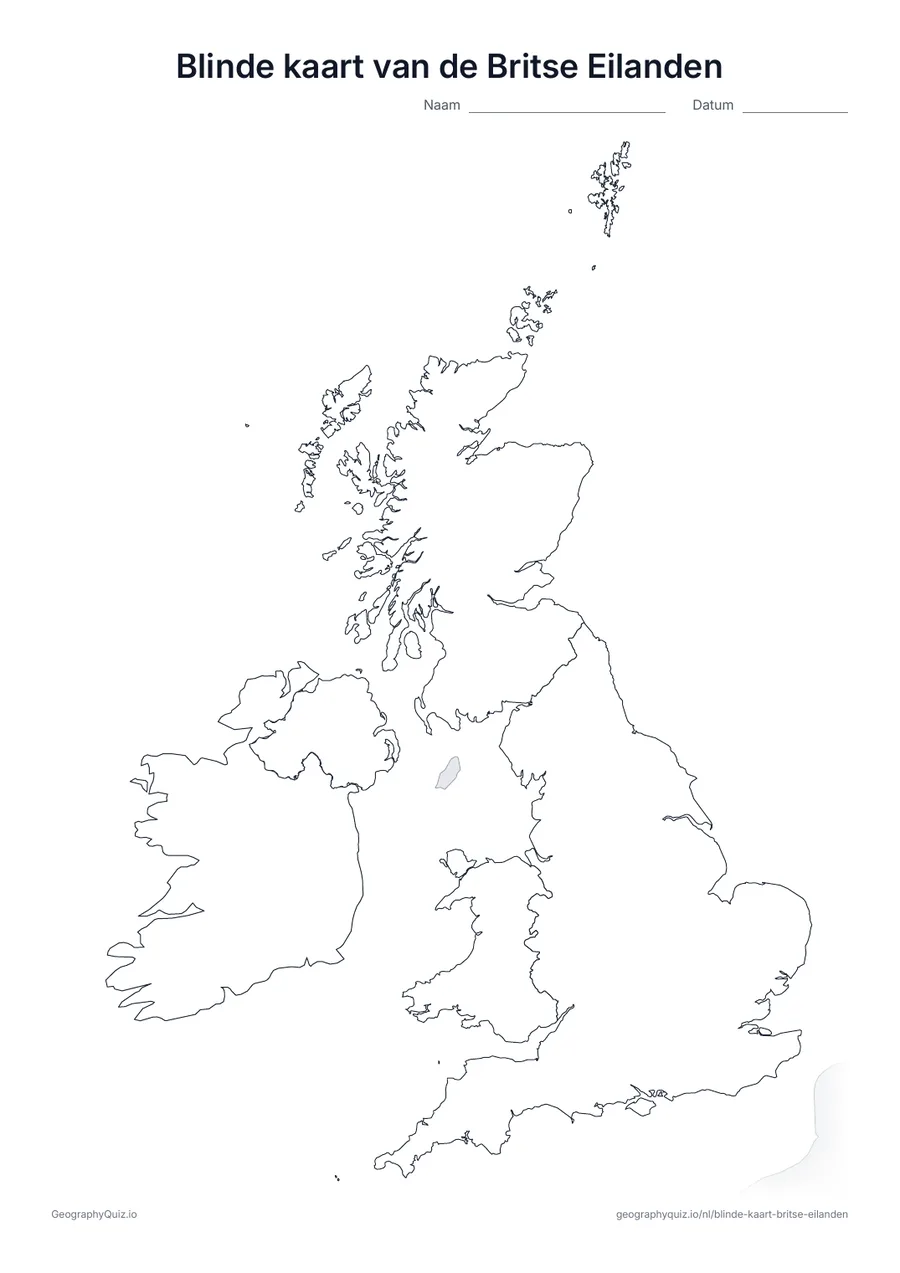 Voorbeeld van het werkblad: blinde kaart – Britse Eilanden