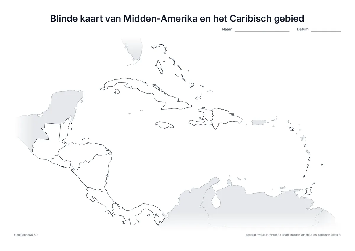Voorbeeld van het werkblad: blinde kaart – Midden-Amerika en het Caribisch gebied