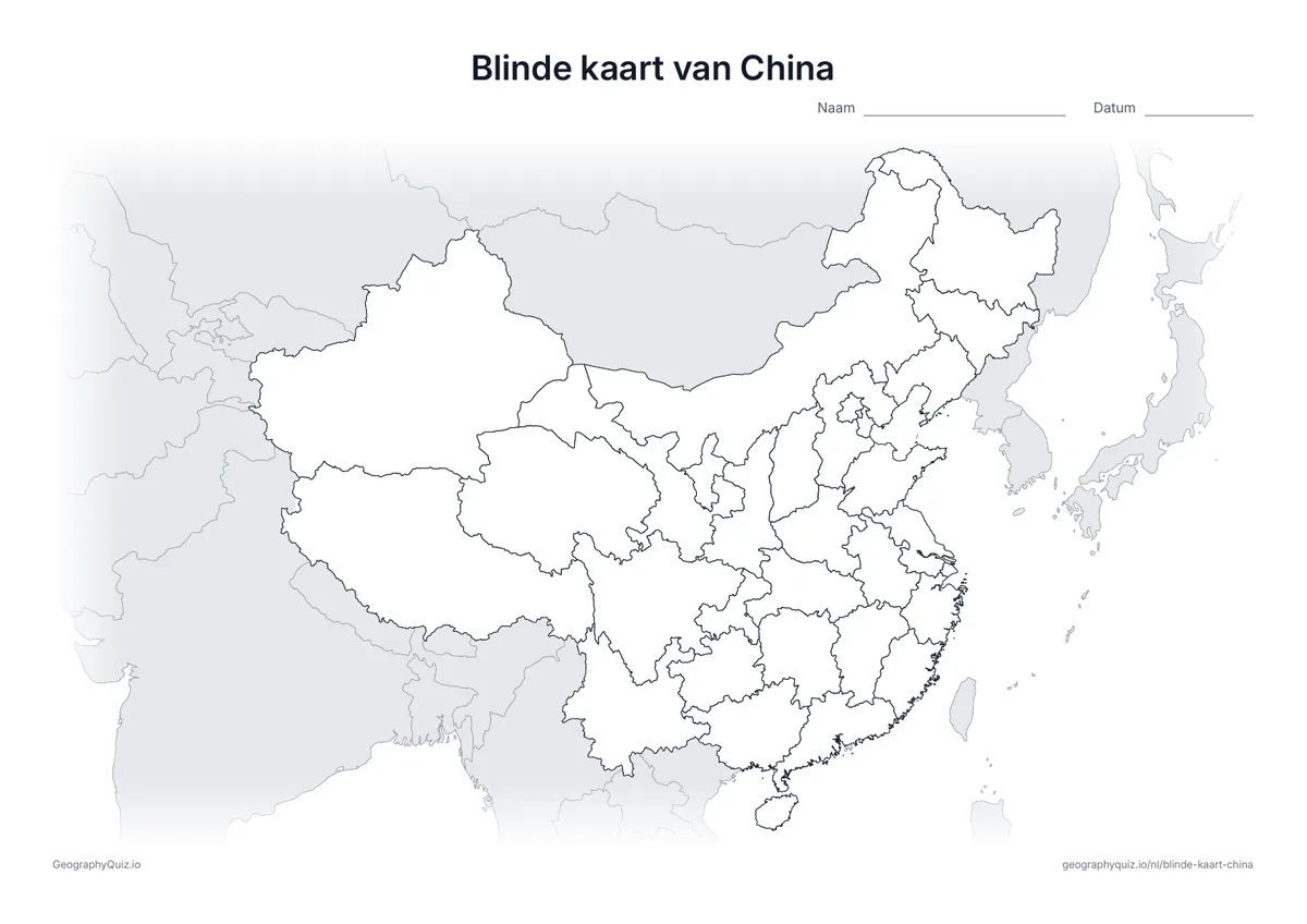 Voorbeeld van het werkblad: blinde kaart – China