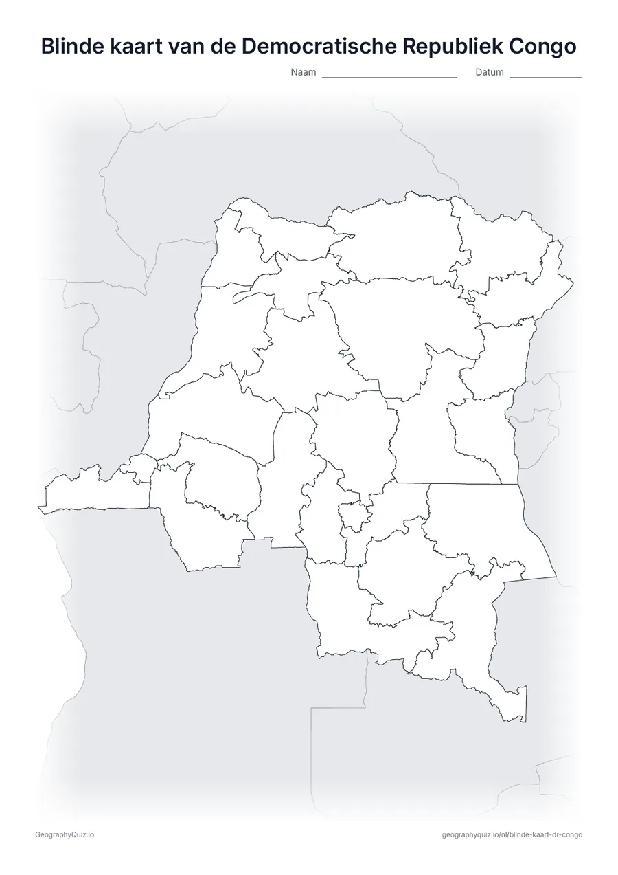 Voorbeeld van het werkblad: blinde kaart – Democratische Republiek Congo