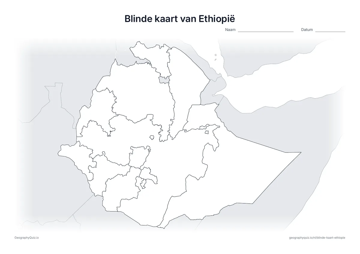 Voorbeeld van het werkblad: blinde kaart – Ethiopië