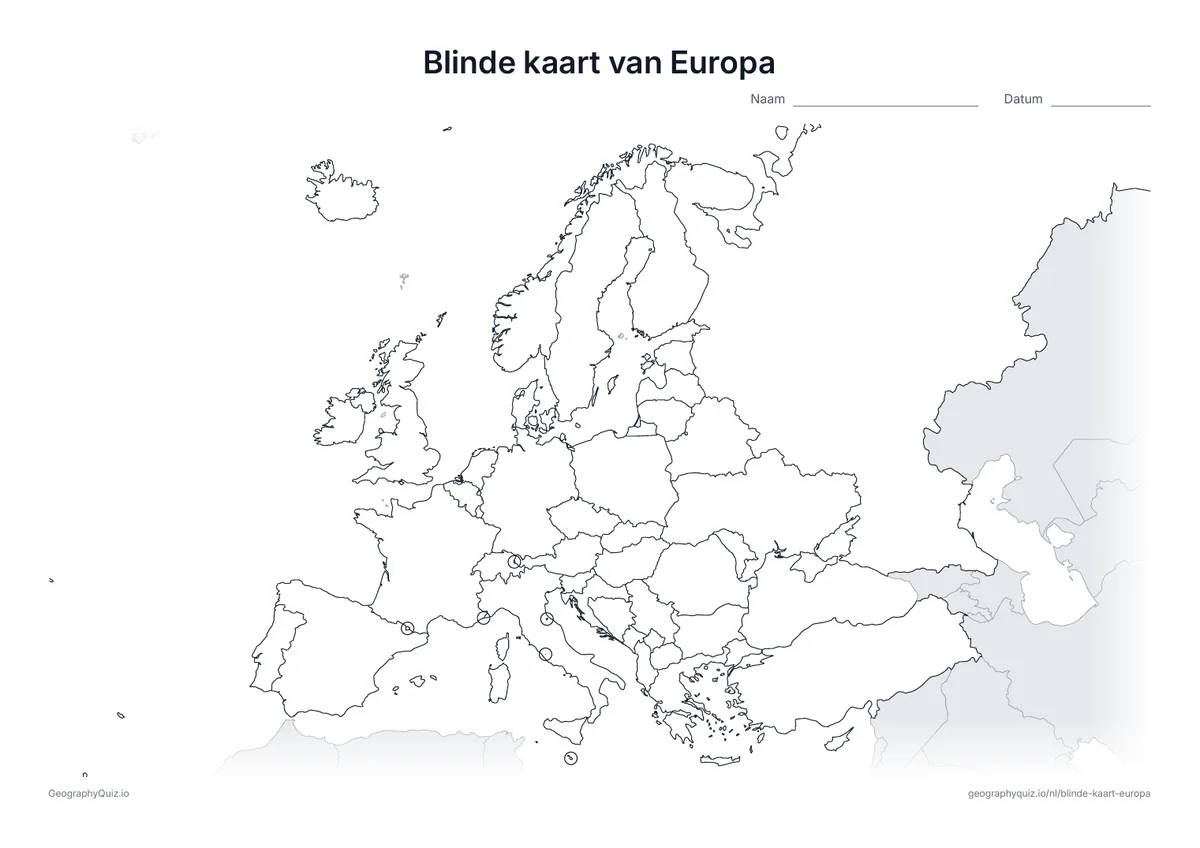 Voorbeeld van het werkblad: blinde kaart – Europa