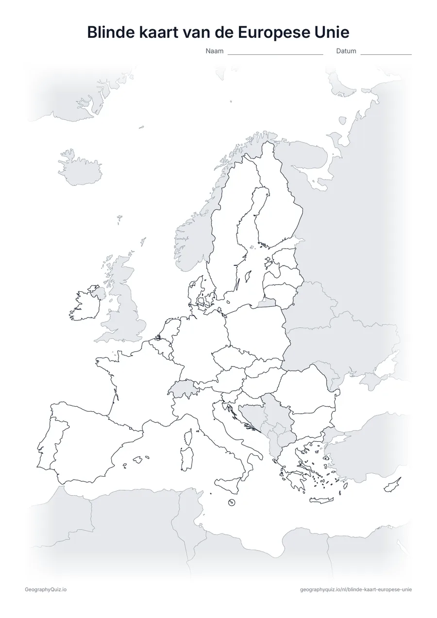 Voorbeeld van het werkblad: blinde kaart – Europese Unie