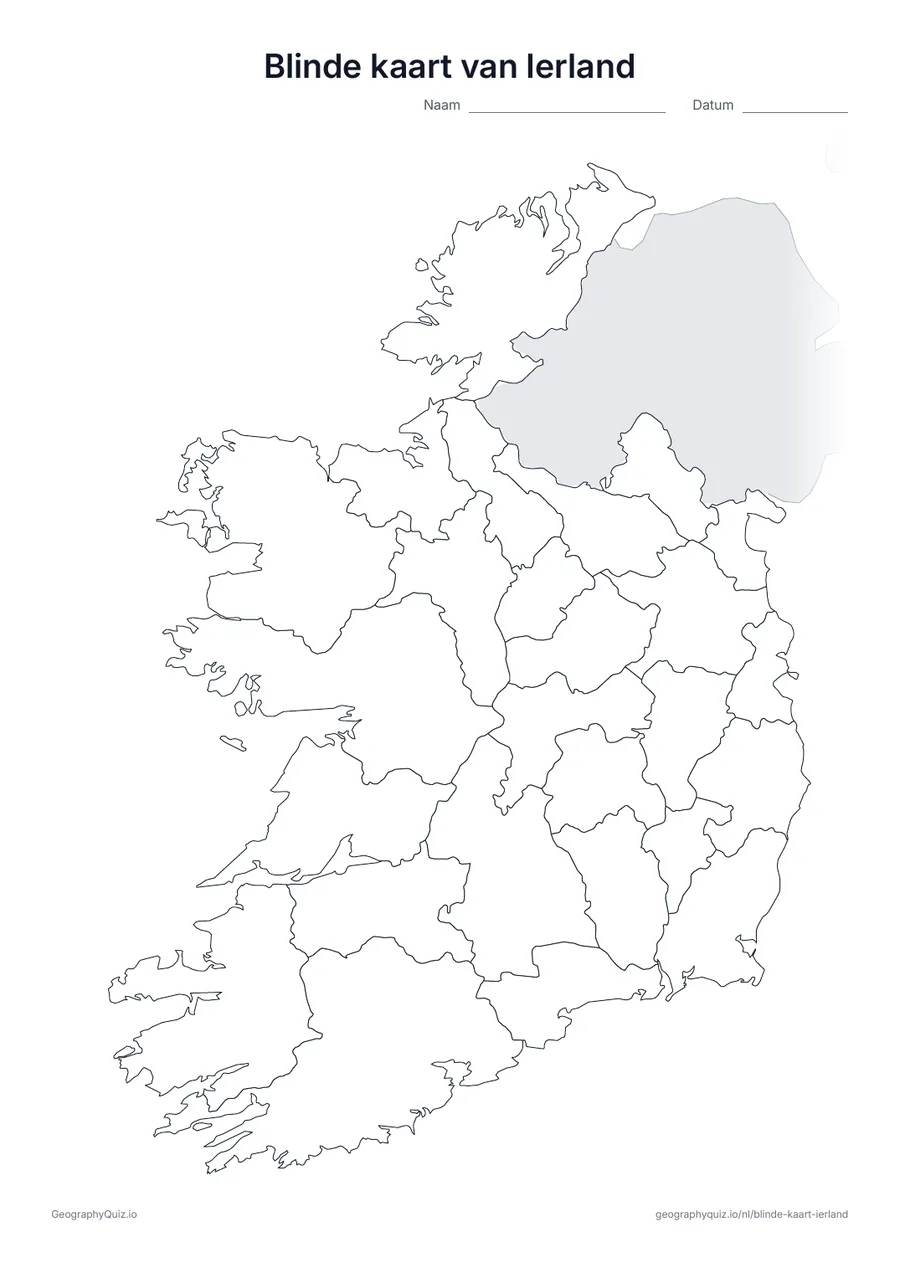 Voorbeeld van het werkblad: blinde kaart – Ierland
