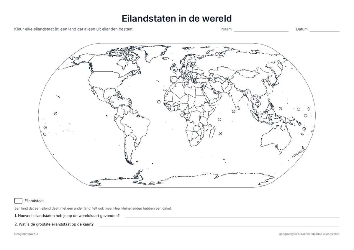 Voorbeeld van het werkblad: blinde kaart – Eilandstaten