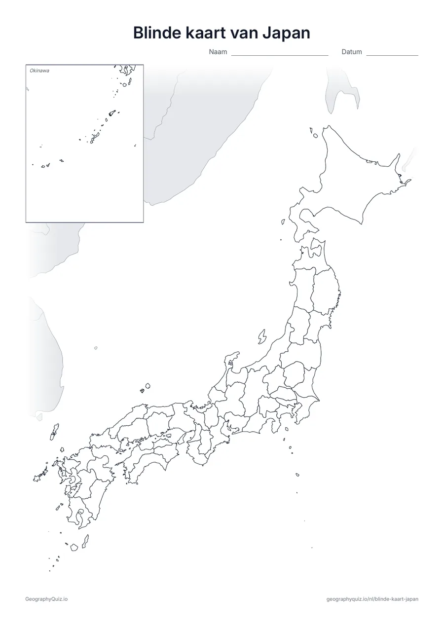 Voorbeeld van het werkblad: blinde kaart – Japan