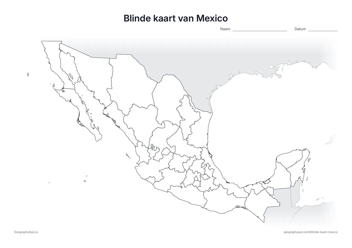 Voorbeeld van het werkblad: blinde kaart – Mexico