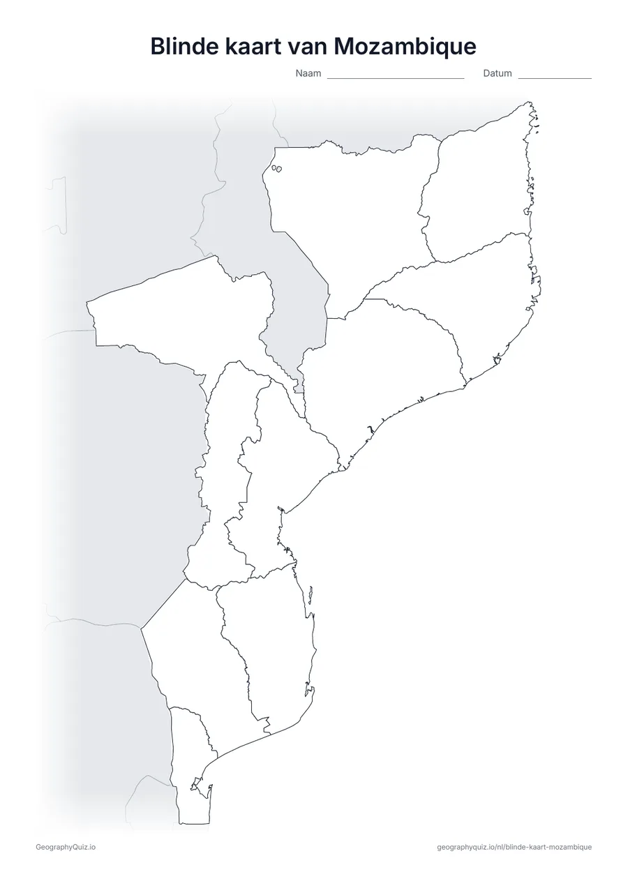 Voorbeeld van het werkblad: blinde kaart – Mozambique