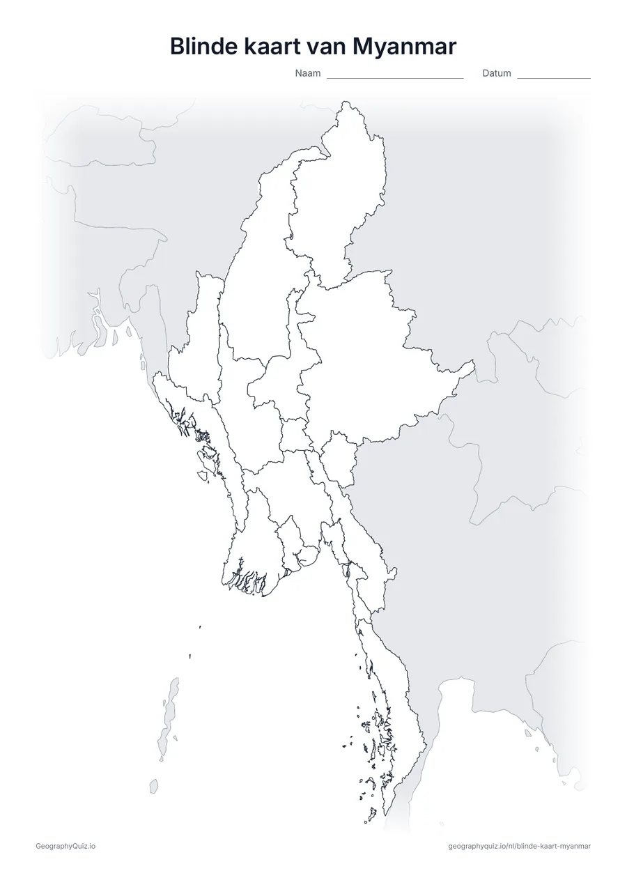 Voorbeeld van het werkblad: blinde kaart – Myanmar