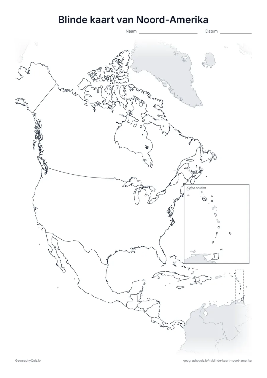 Voorbeeld van het werkblad: blinde kaart – Noord-Amerika