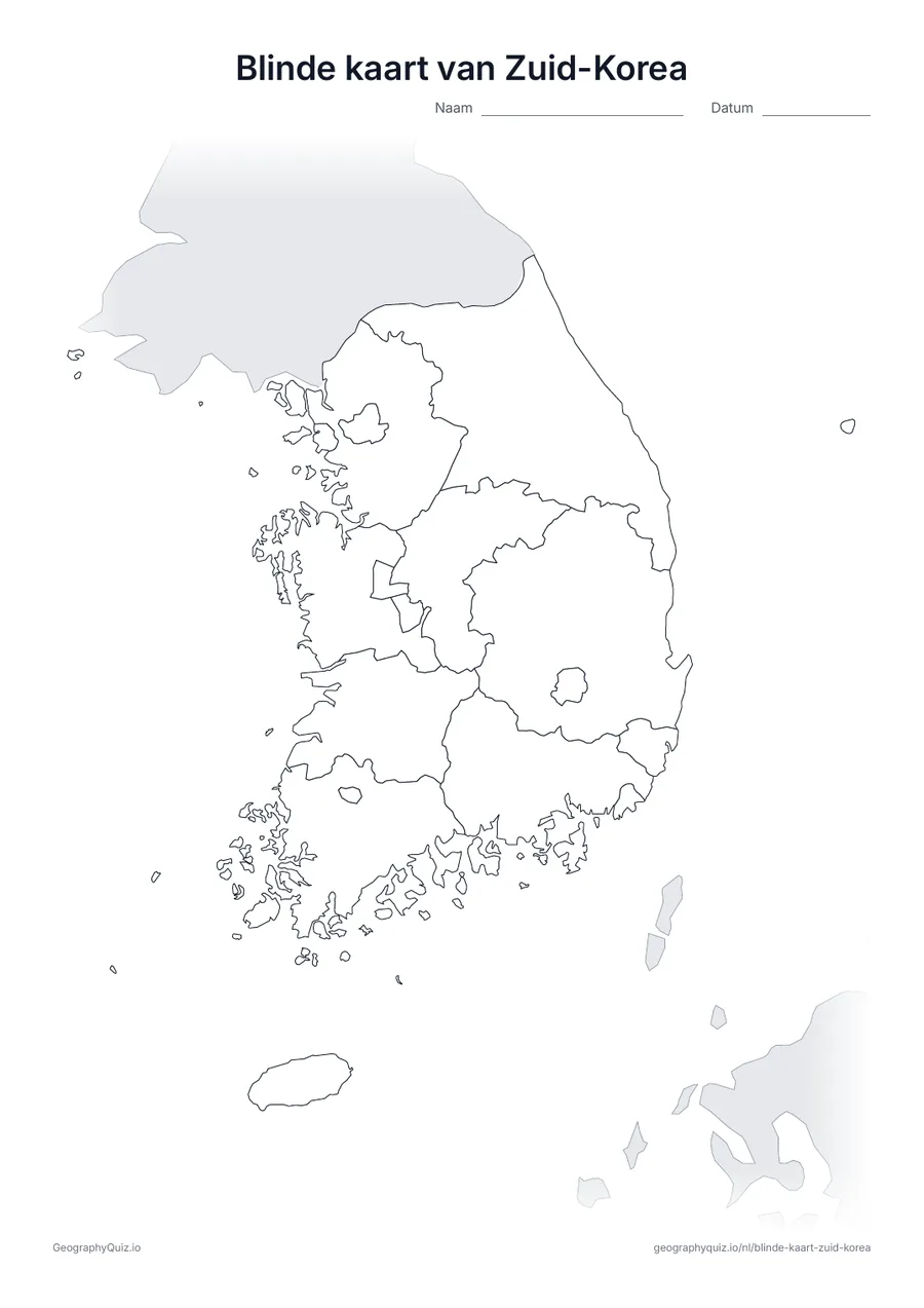 Voorbeeld van het werkblad: blinde kaart – Zuid-Korea