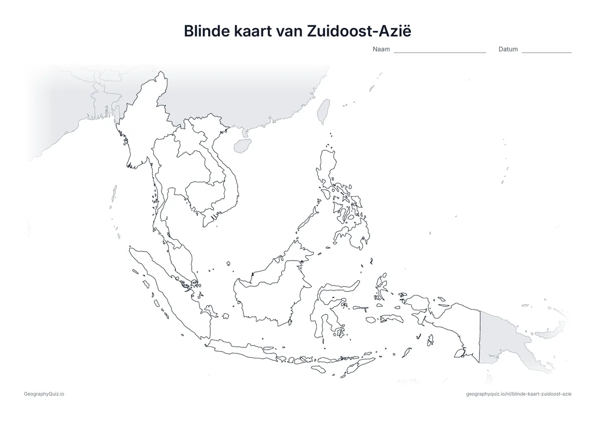 Voorbeeld van het werkblad: blinde kaart – Zuidoost-Azië