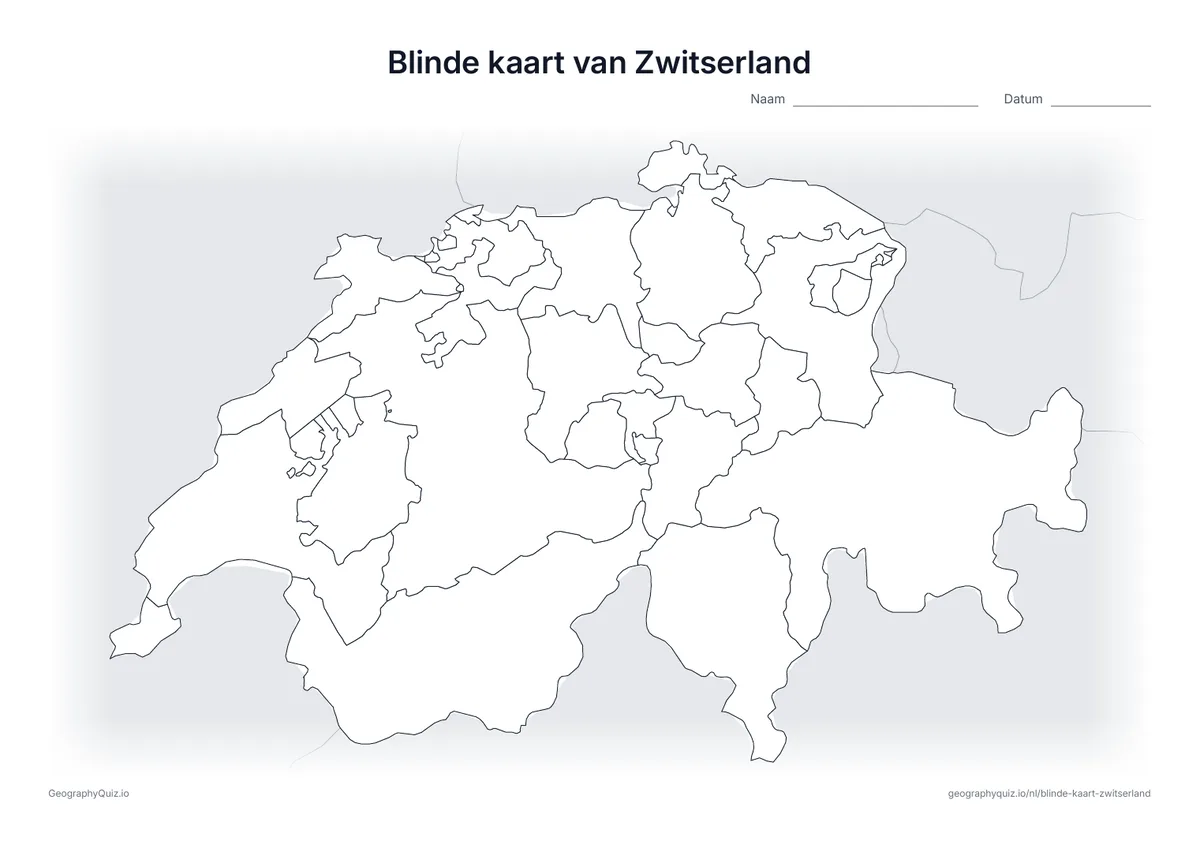 Voorbeeld van het werkblad: blinde kaart – Zwitserland