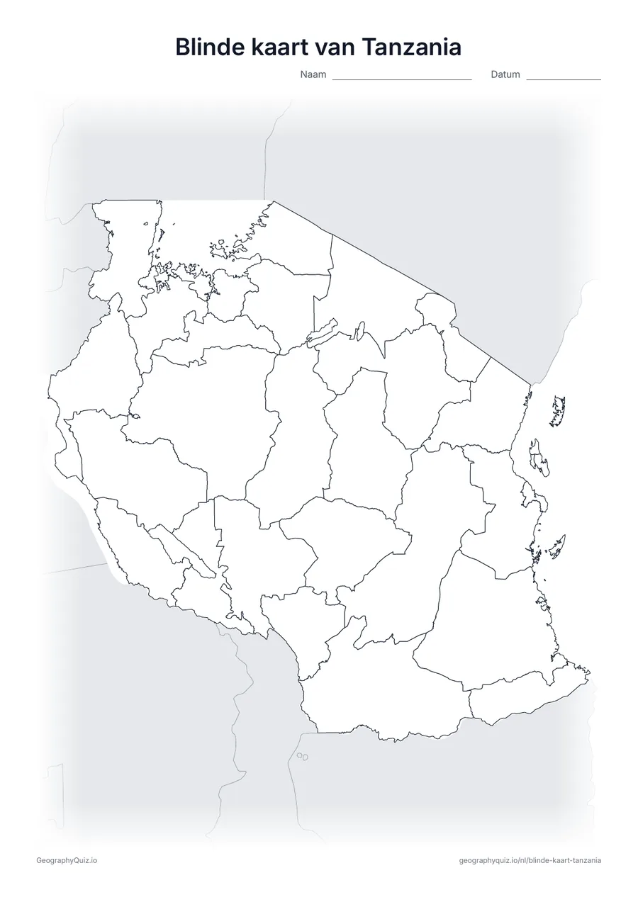 Voorbeeld van het werkblad: blinde kaart – Tanzania