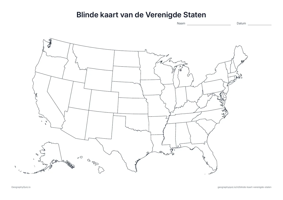 Voorbeeld van het werkblad: blinde kaart – Verenigde Staten