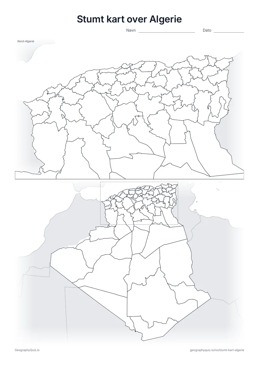 Forhåndsvisning av arbeidsarket: stumt kart – Algerie