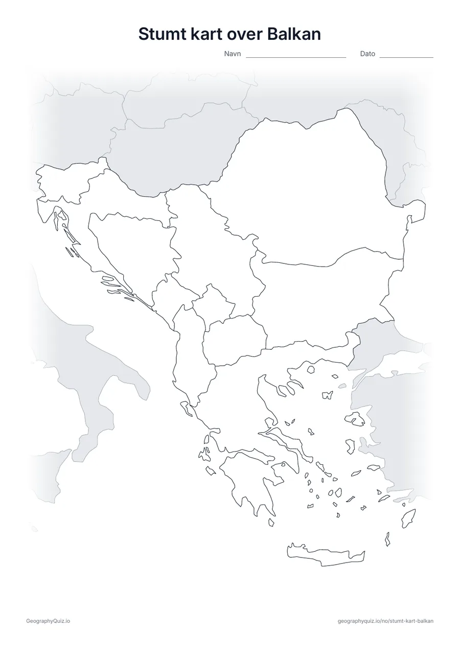 Forhåndsvisning av arbeidsarket: stumt kart – Balkan