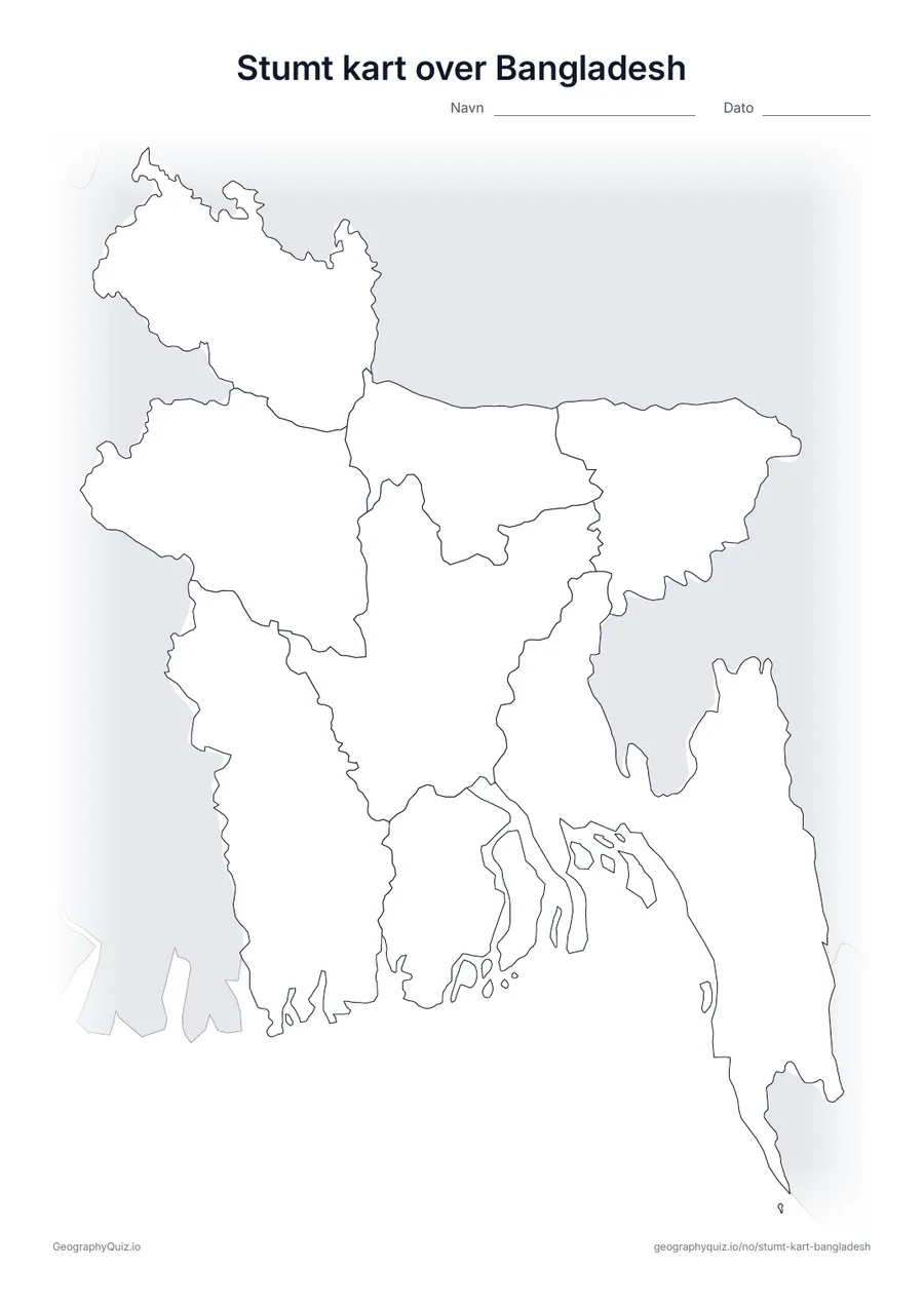 Forhåndsvisning av arbeidsarket: stumt kart – Bangladesh