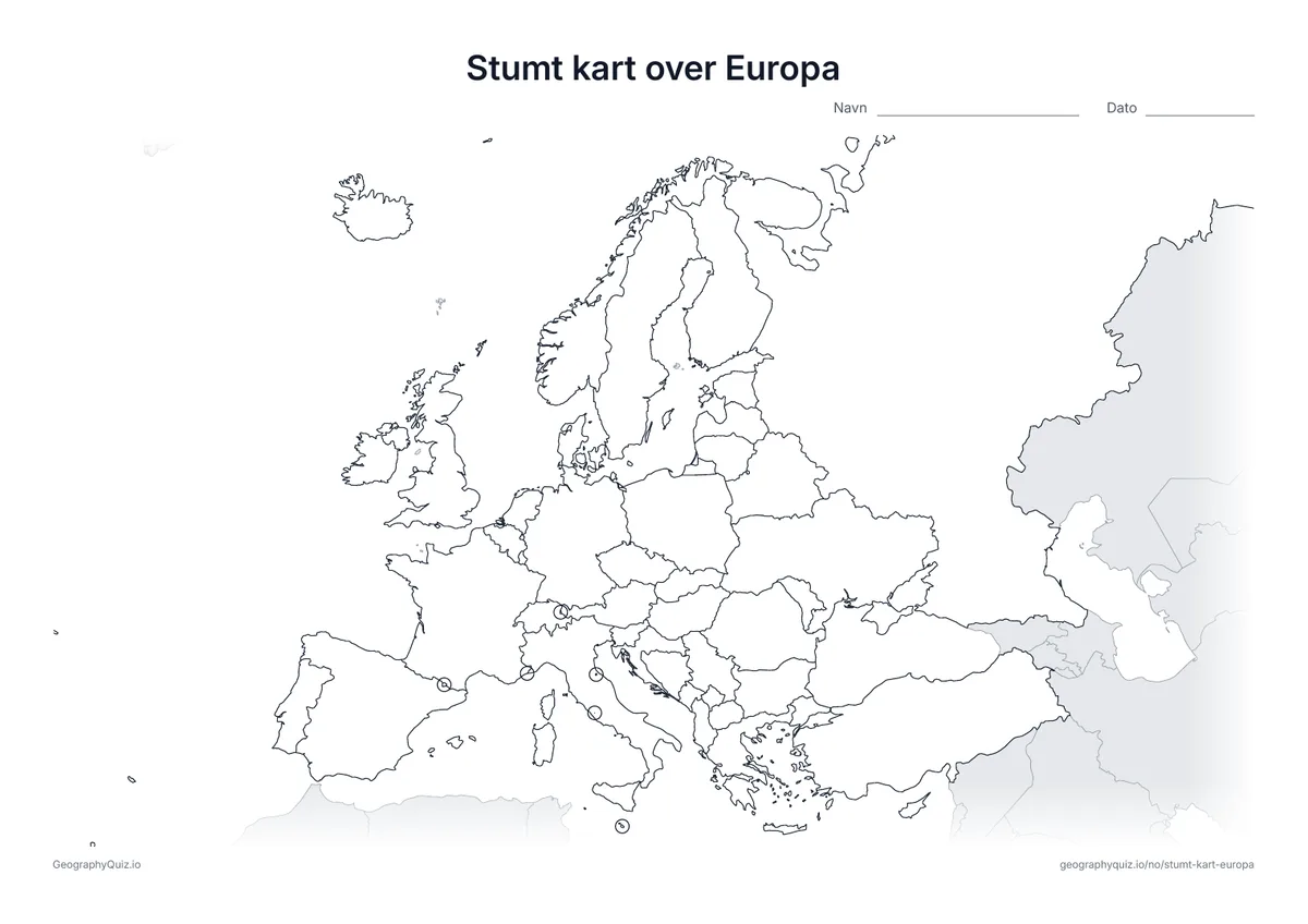 Forhåndsvisning av arbeidsarket: stumt kart – Europa