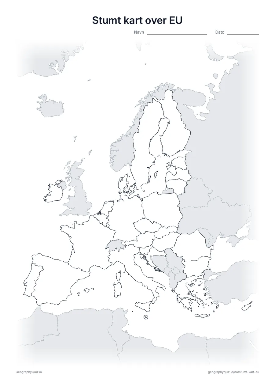 Forhåndsvisning av arbeidsarket: stumt kart – Den europeiske union