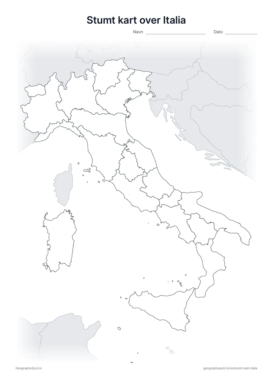 Forhåndsvisning av arbeidsarket: stumt kart – Italia
