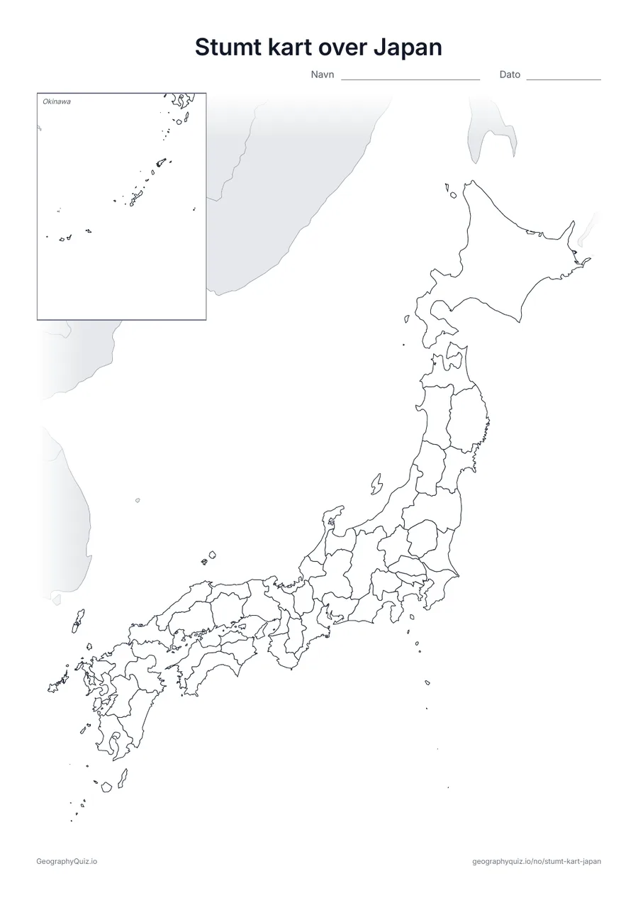 Forhåndsvisning av arbeidsarket: stumt kart – Japan