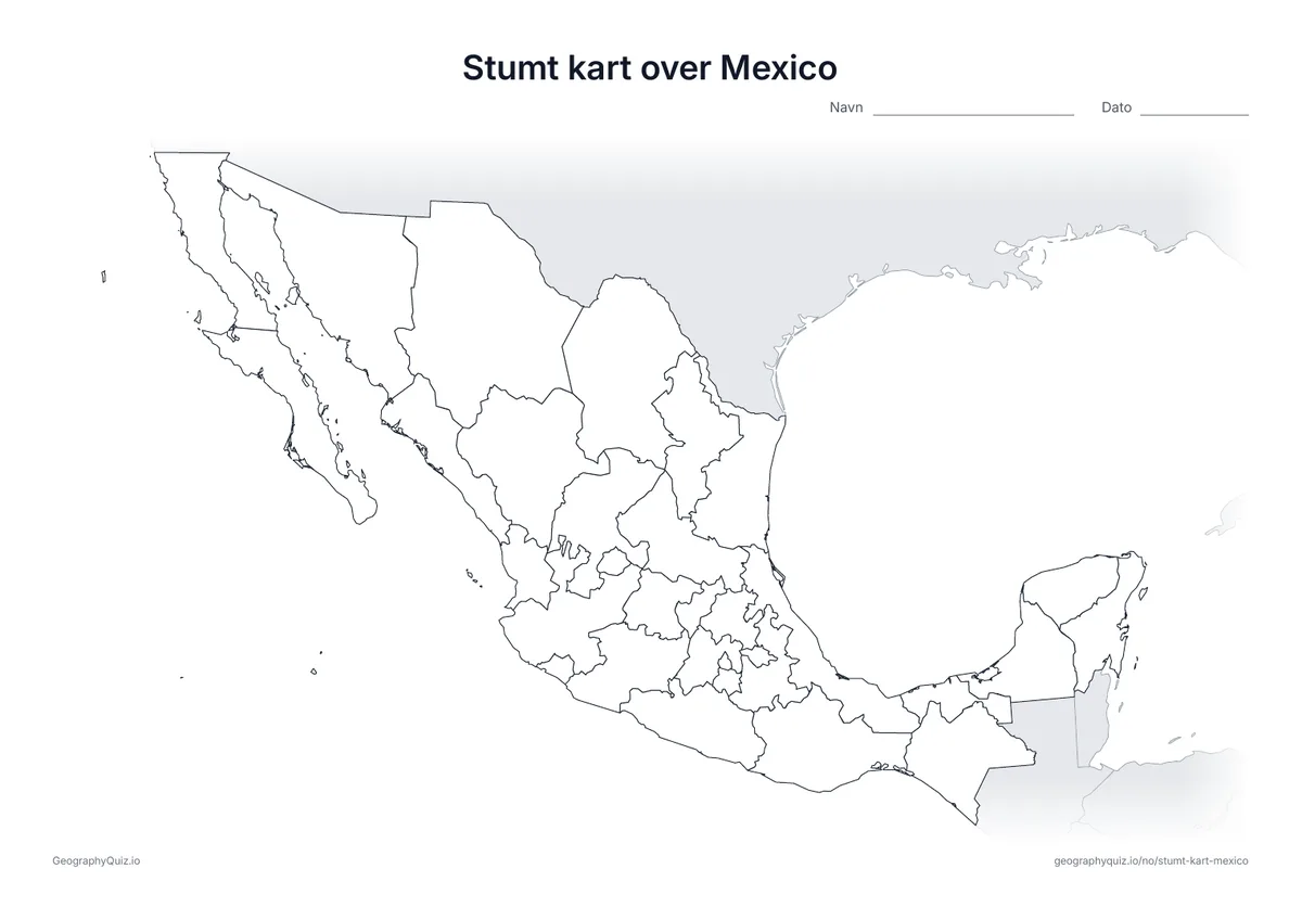 Forhåndsvisning av arbeidsarket: stumt kart – Mexico