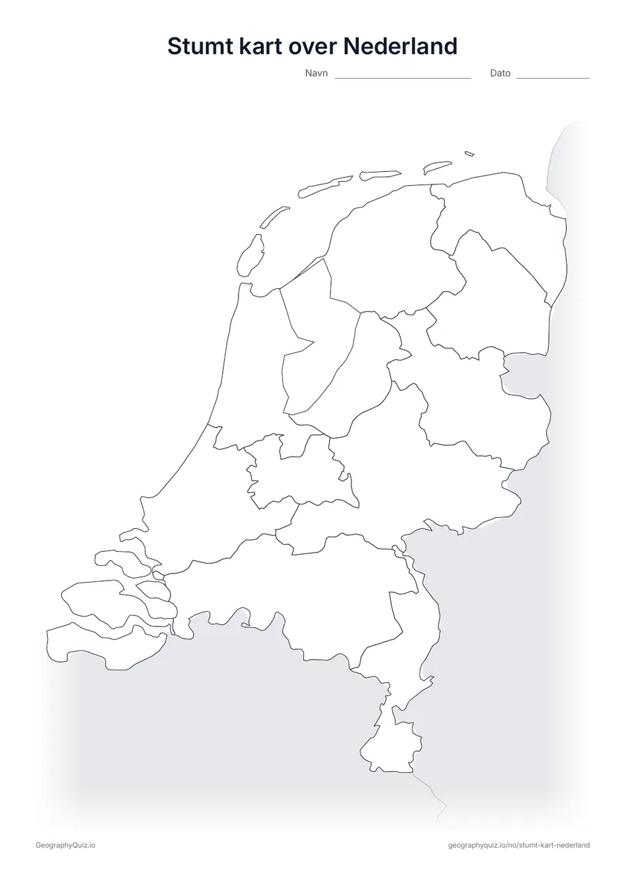 Forhåndsvisning av arbeidsarket: stumt kart – Nederland