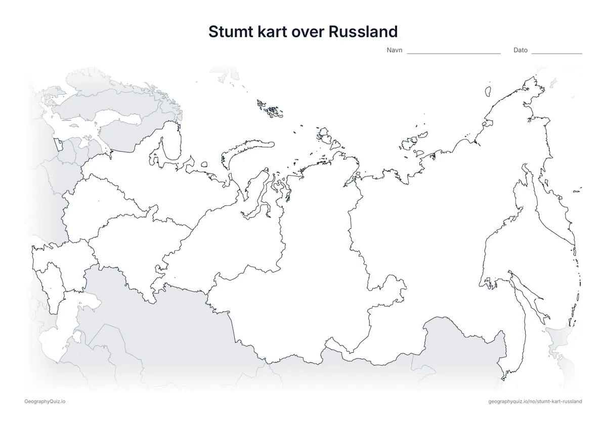 Forhåndsvisning av arbeidsarket: stumt kart – Russland