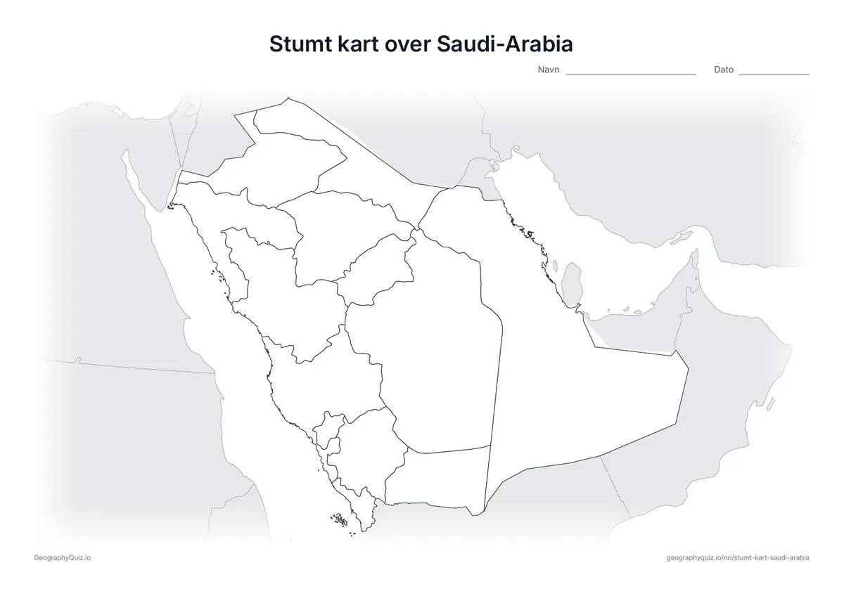 Forhåndsvisning av arbeidsarket: stumt kart – Saudi-Arabia