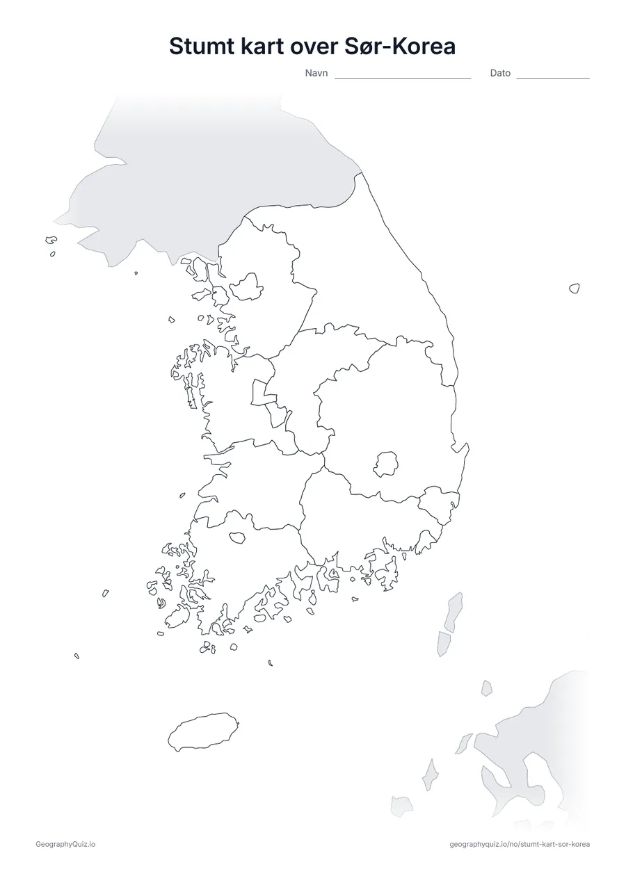 Forhåndsvisning av arbeidsarket: stumt kart – Sør-Korea