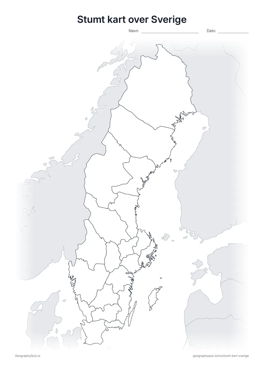 Forhåndsvisning av arbeidsarket: stumt kart – Sverige
