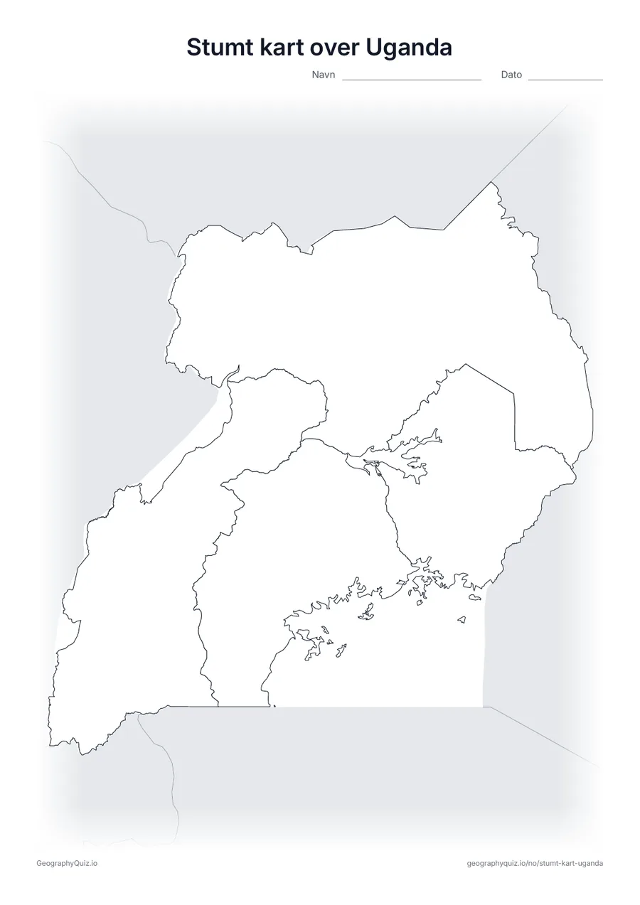 Forhåndsvisning av arbeidsarket: stumt kart – Uganda