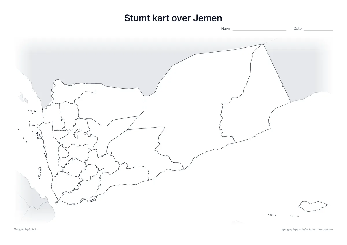 Forhåndsvisning av arbeidsarket: stumt kart – Jemen