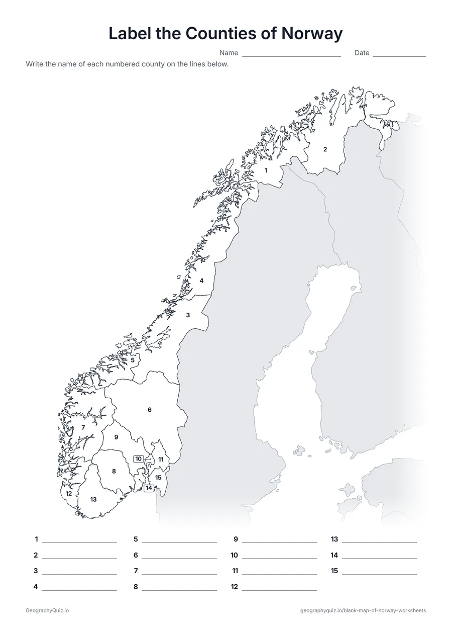 Preview of the printable label the counties of norway worksheet
