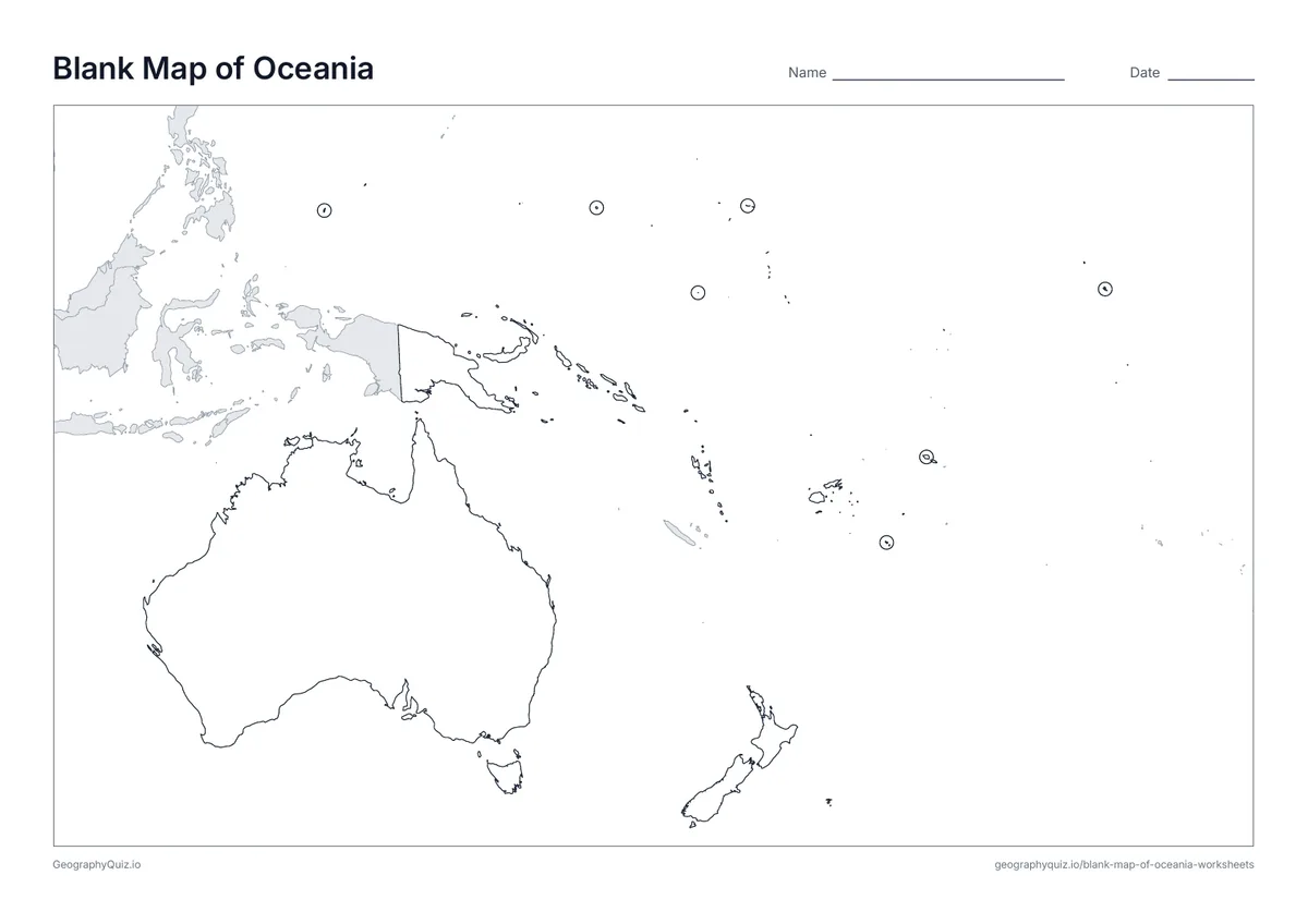 Printable blank map of Oceania worksheet preview