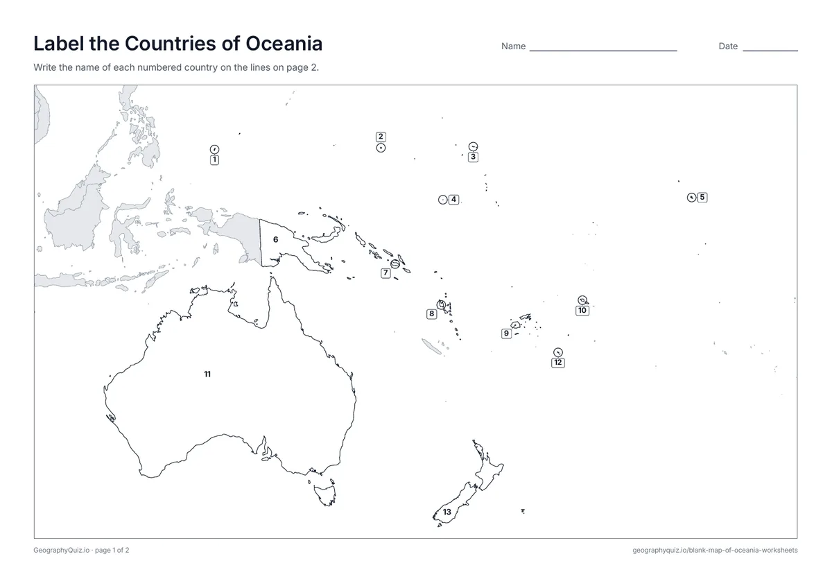 Preview of the printable label the countries of oceania worksheet
