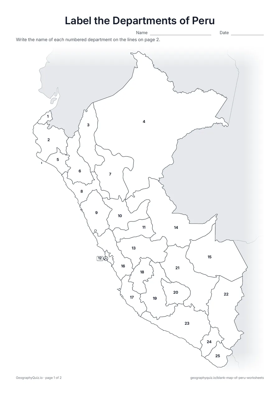Preview of the printable label the departments of peru worksheet