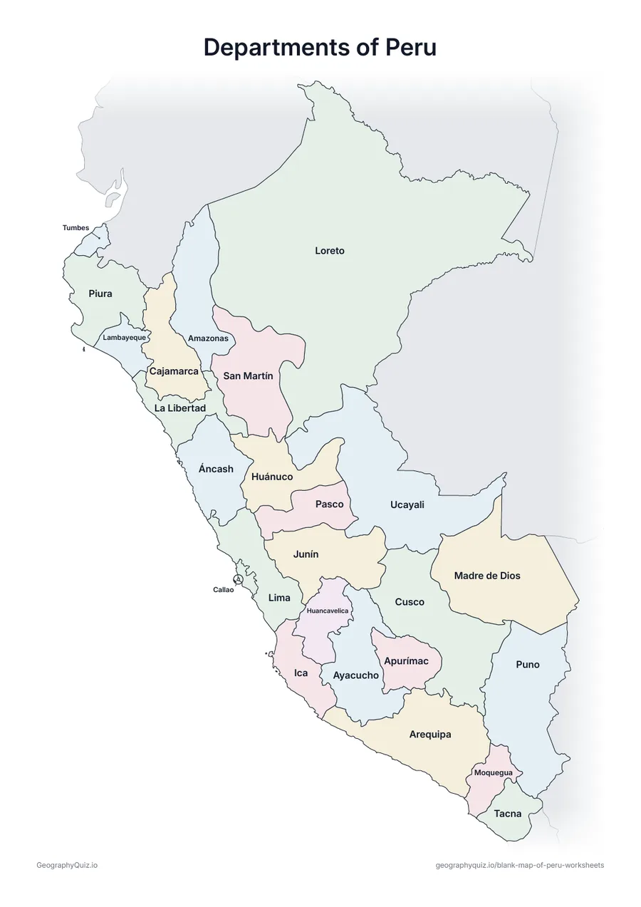 Preview of the printable departments of peru worksheet