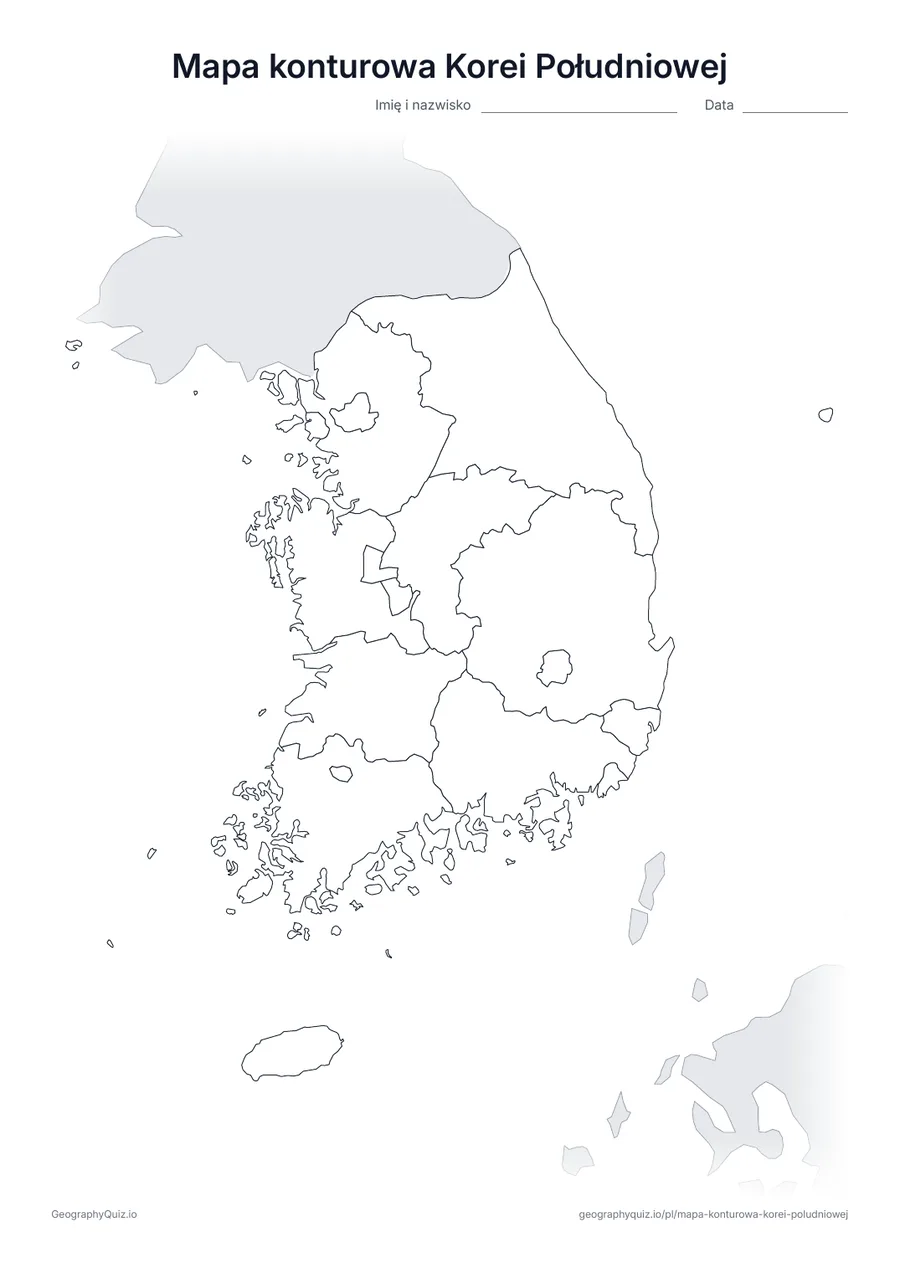 Podgląd karty pracy: mapa konturowa – Korea Południowa