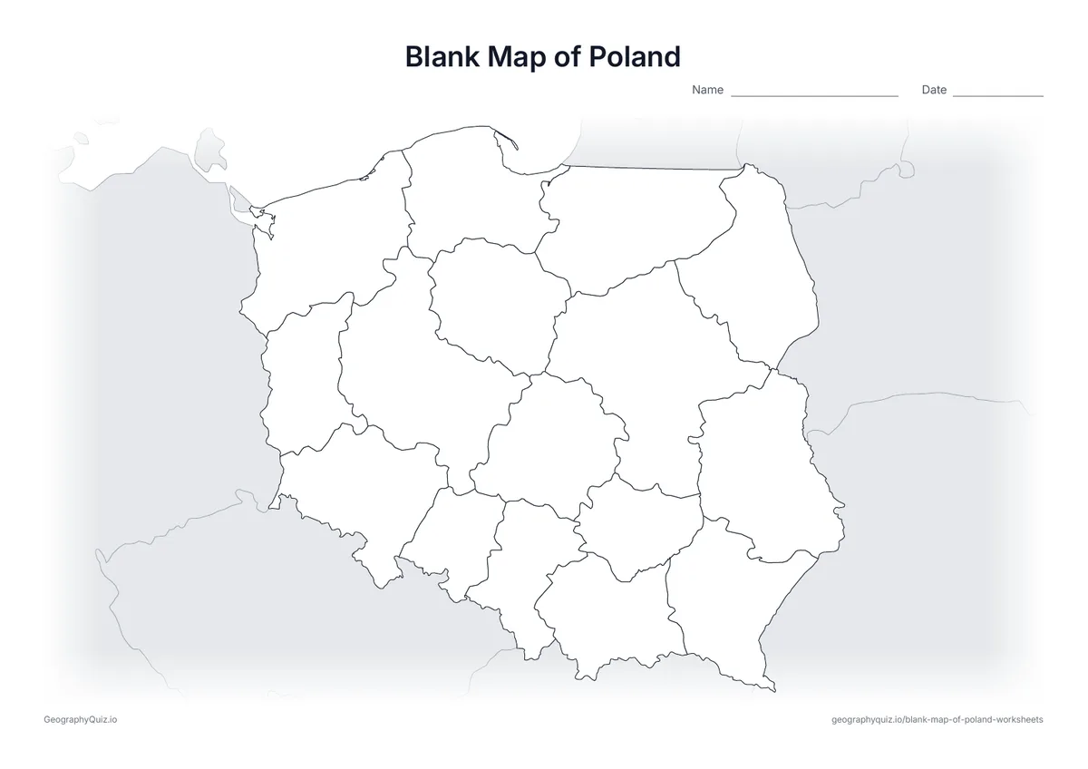 Preview of the printable blank map of poland worksheet
