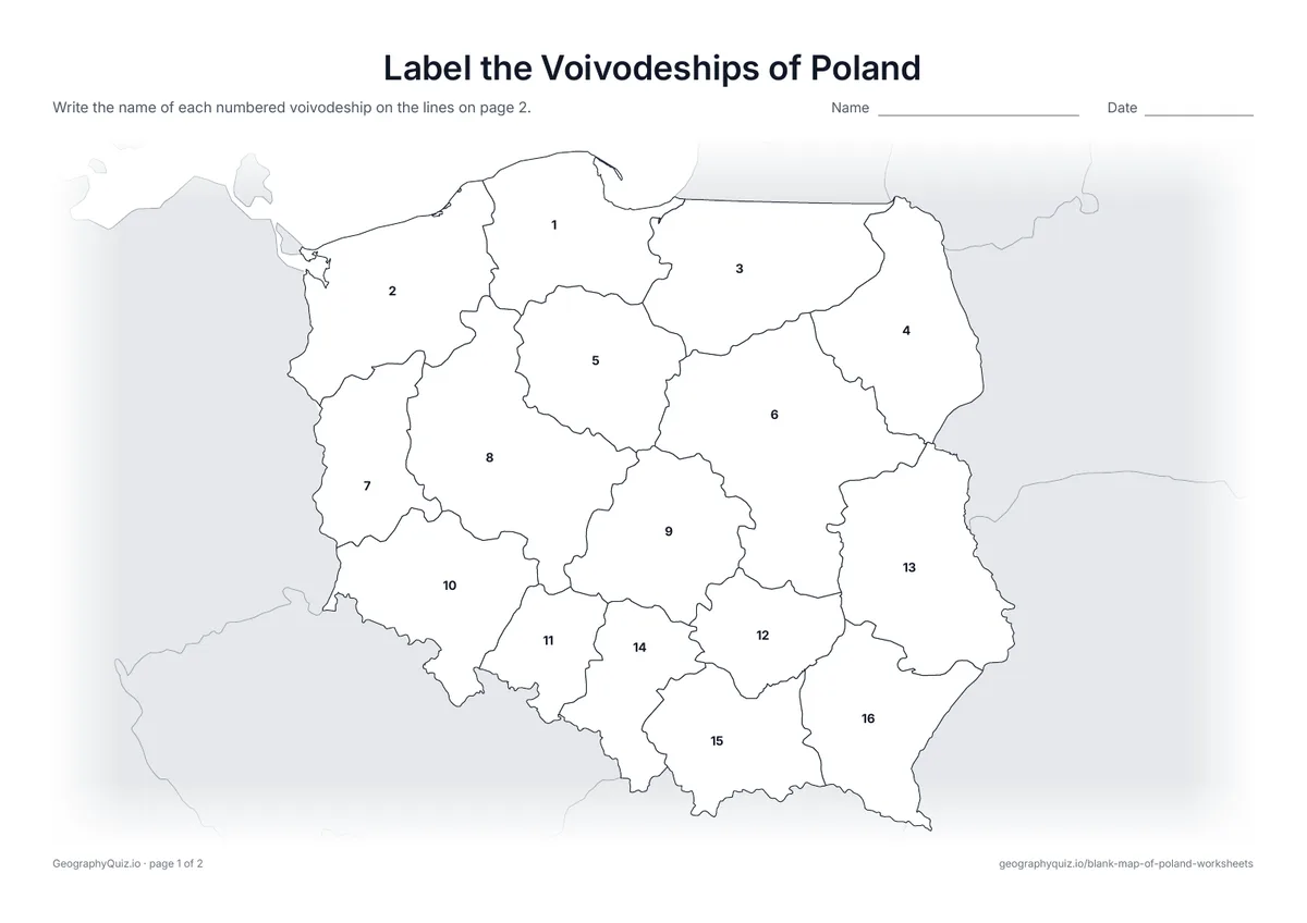 Preview of the printable label the voivodeships of poland worksheet