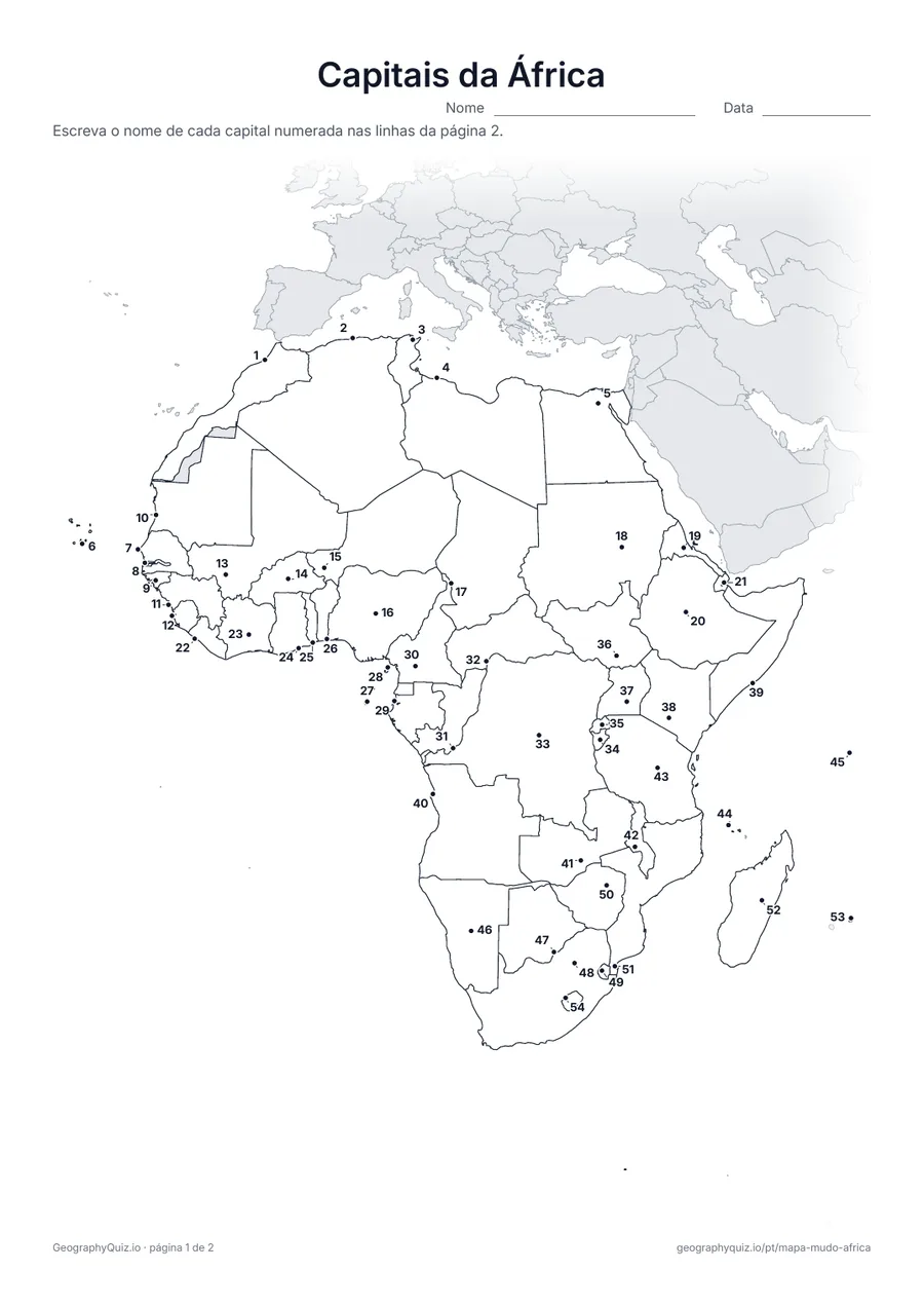 Prévia da atividade para imprimir: Capitais da África