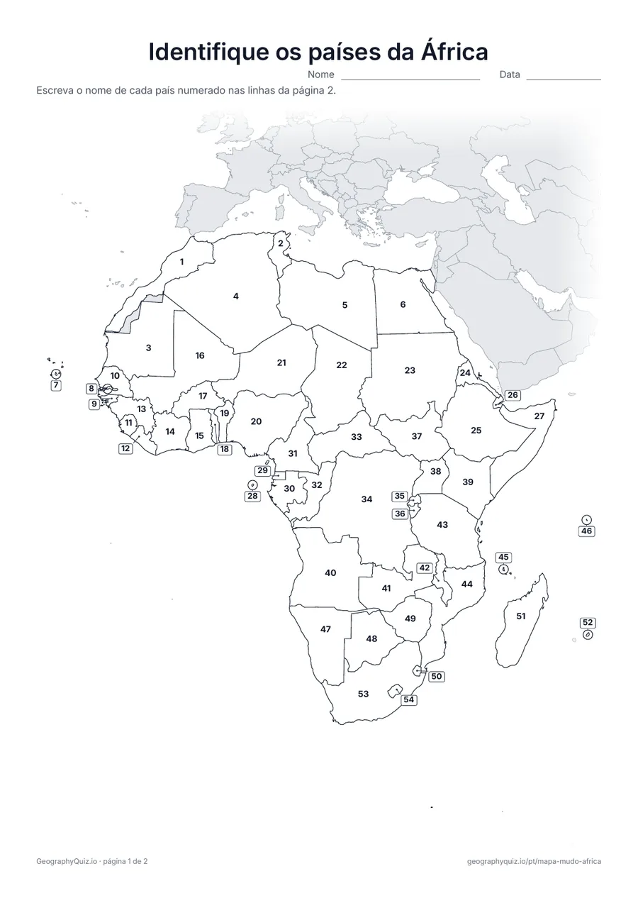 Prévia da atividade para imprimir: Identifique os países da África