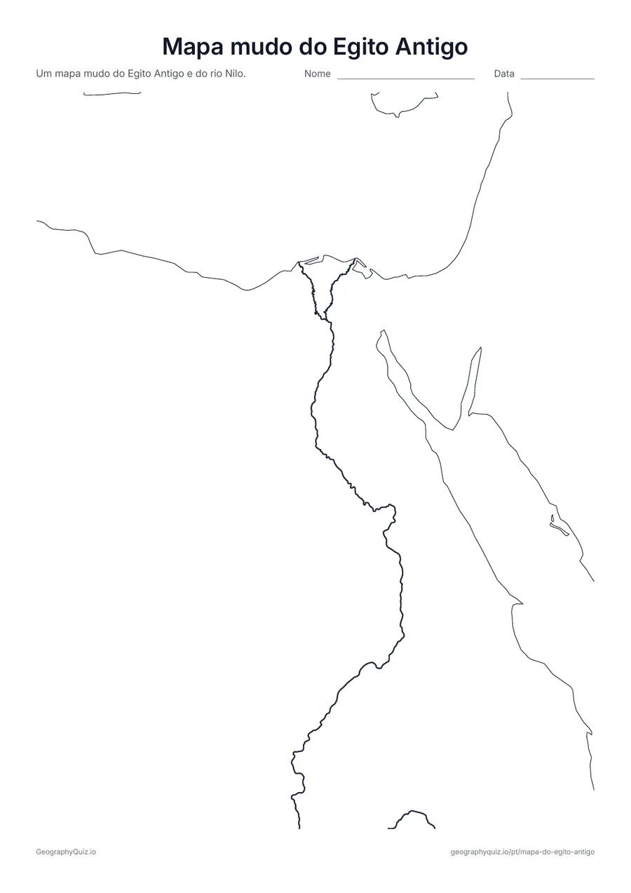 Prévia da atividade para imprimir: Mapa mudo do Egito Antigo: O Egito, o Sinai e o rio Nilo sem nomes, pronto para a sua própria atividade