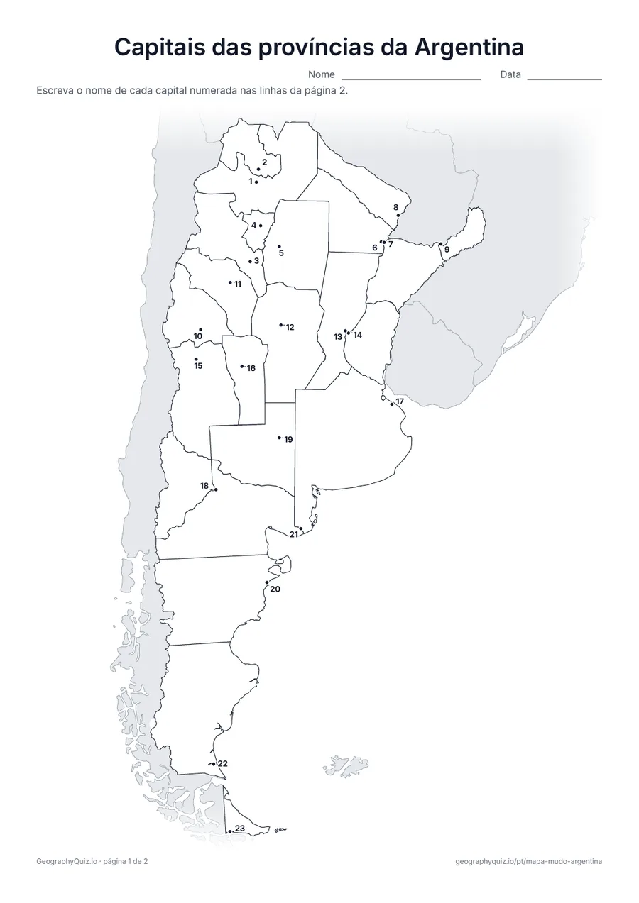 Prévia da atividade para imprimir: Capitais das províncias da Argentina