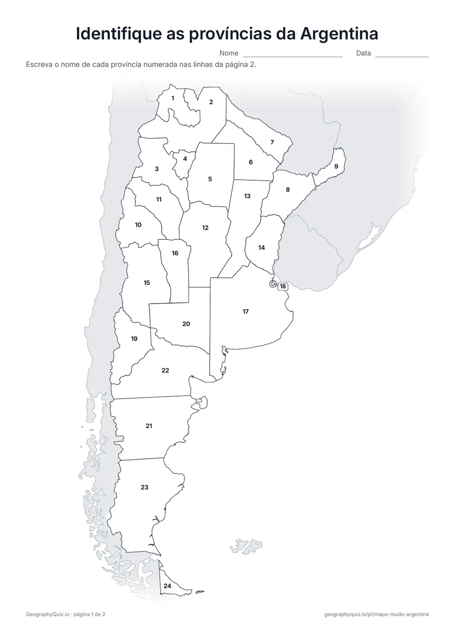 Prévia da atividade para imprimir: Identifique as províncias da Argentina