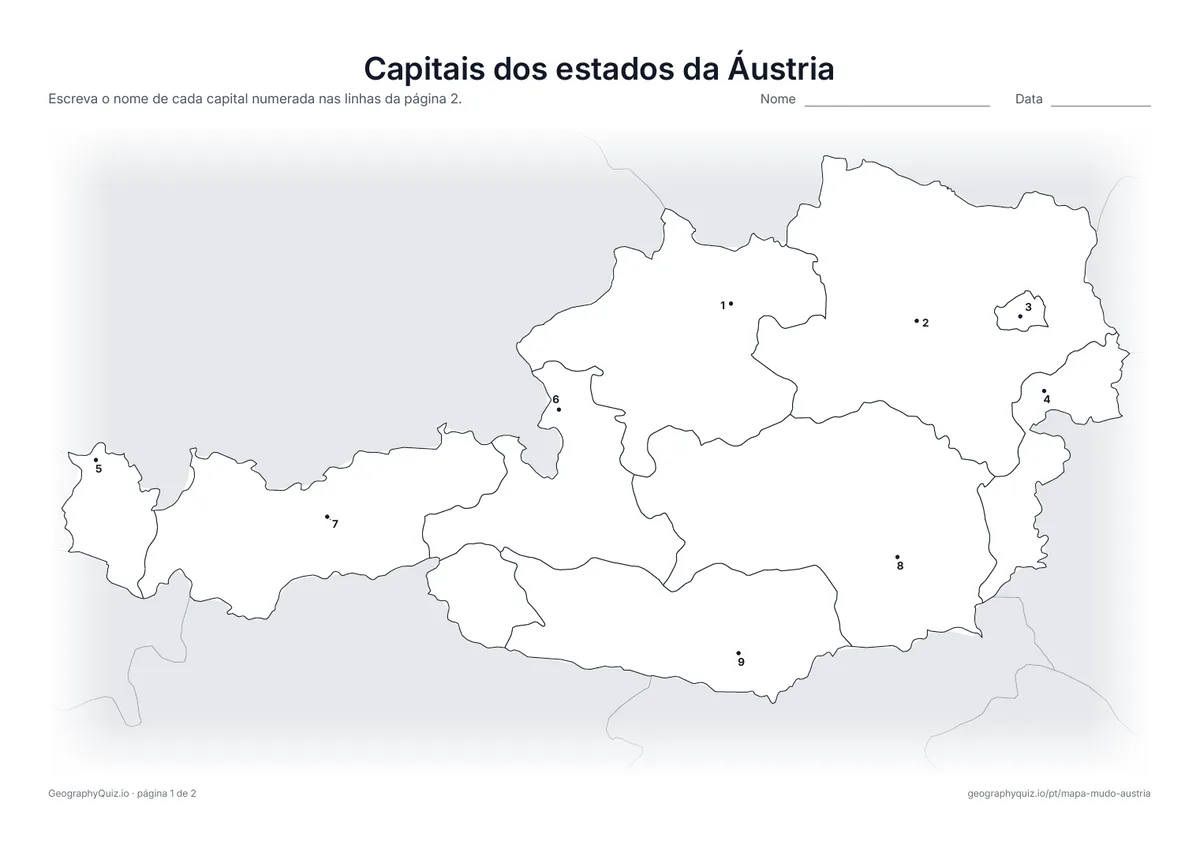 Prévia da atividade para imprimir: Capitais dos estados da Áustria