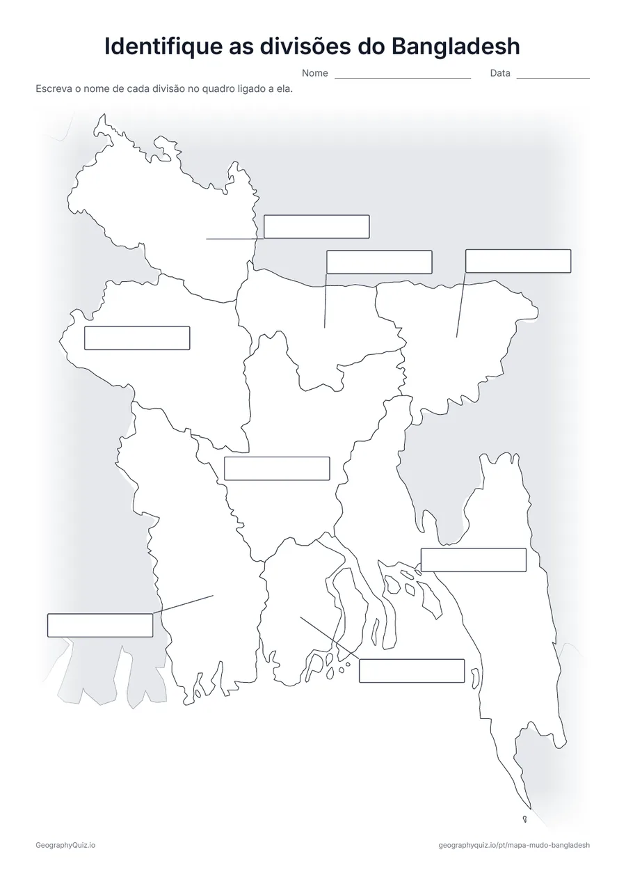 Prévia da atividade para imprimir: Identifique as divisões do Bangladesh